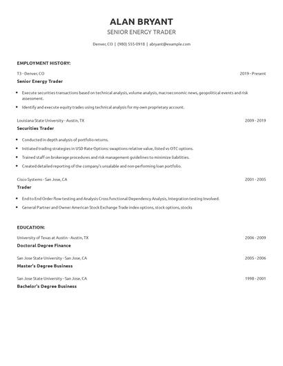 Senior Energy Trader Resume