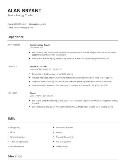 Senior Energy Trader Resume