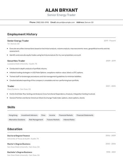 Senior Energy Trader Resume