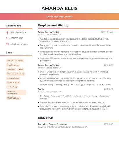 Senior Energy Trader Resume