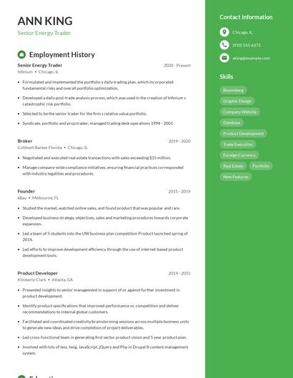Senior Energy Trader Resume