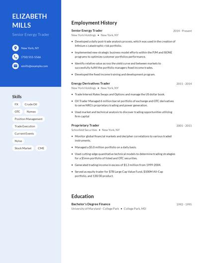 Senior Energy Trader Resume