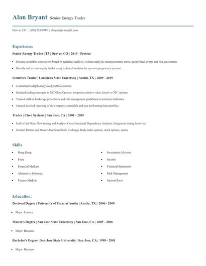 Senior Energy Trader Resume