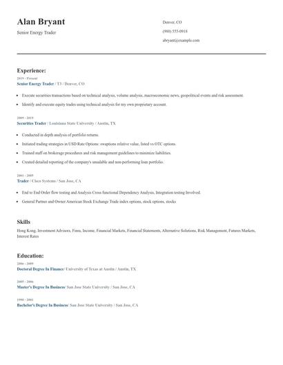 Senior Energy Trader Resume