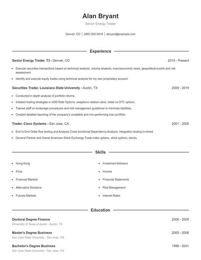 Senior Energy Trader Resume