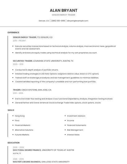 Senior Energy Trader Resume