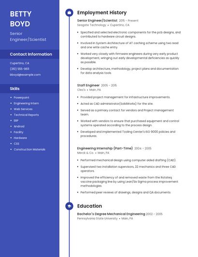 Senior Engineer/Scientist Resume