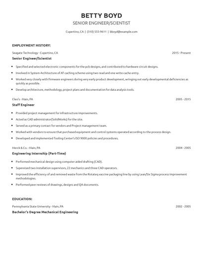 Senior Engineer/Scientist Resume