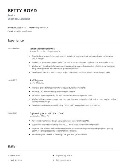 Senior Engineer/Scientist Resume