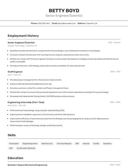 Senior Engineer/Scientist Resume