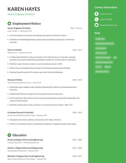 Senior Engineer/Scientist Resume