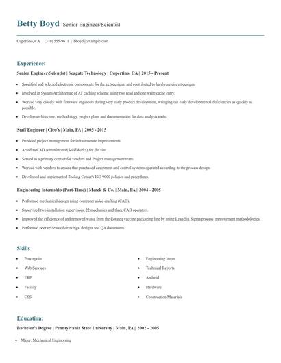 Senior Engineer/Scientist Resume