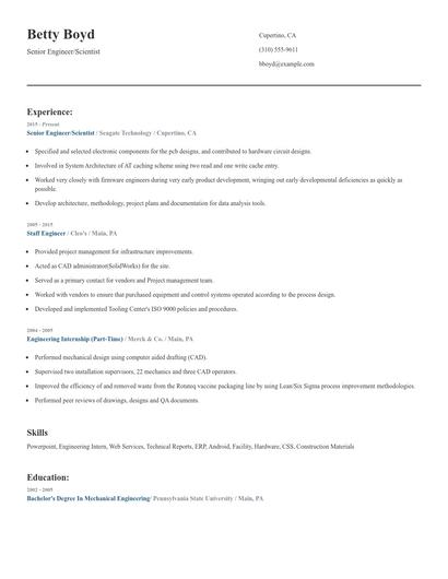 Senior Engineer/Scientist Resume