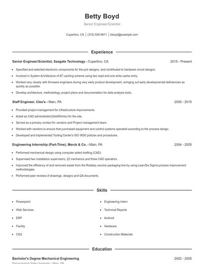 Senior Engineer/Scientist Resume