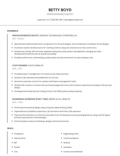 Senior Engineer/Scientist Resume