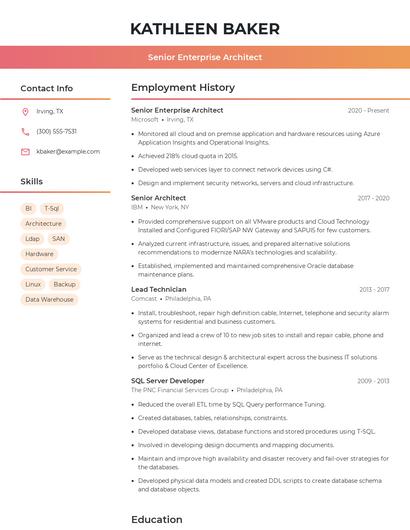 Senior Enterprise Architect Resume