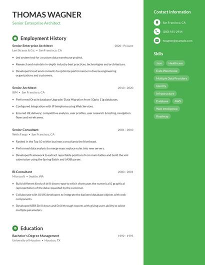 Senior Enterprise Architect Resume