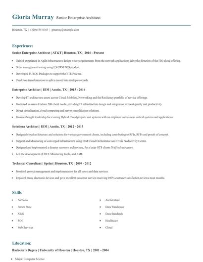 Senior Enterprise Architect Resume