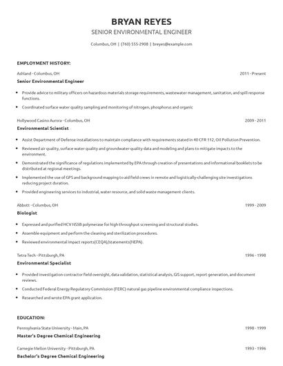 Senior Environmental Engineer Resume