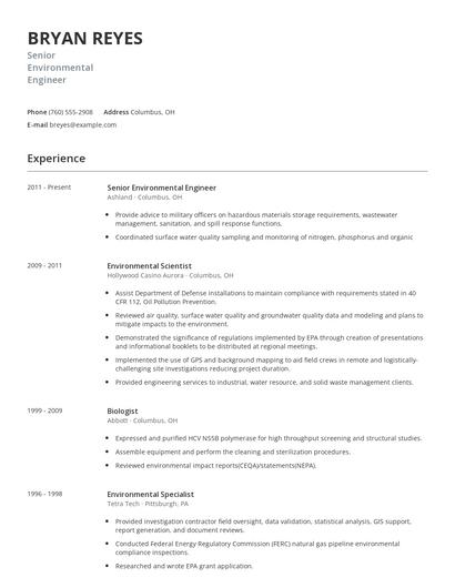 Senior Environmental Engineer Resume