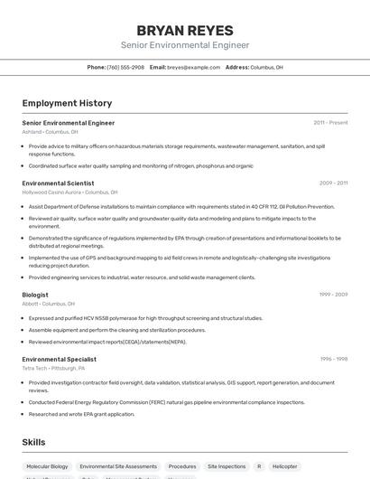 Senior Environmental Engineer Resume