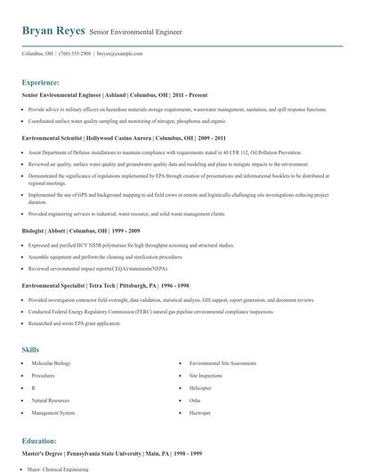 Senior Environmental Engineer Resume