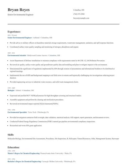 Senior Environmental Engineer Resume