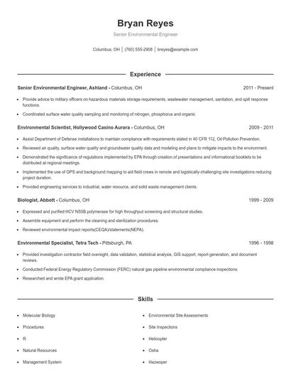Senior Environmental Engineer Resume