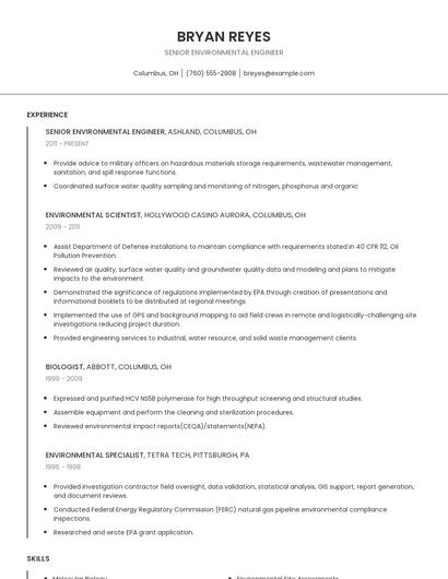 Senior Environmental Engineer Resume