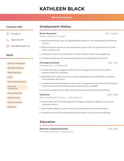 Senior Examiner Resume