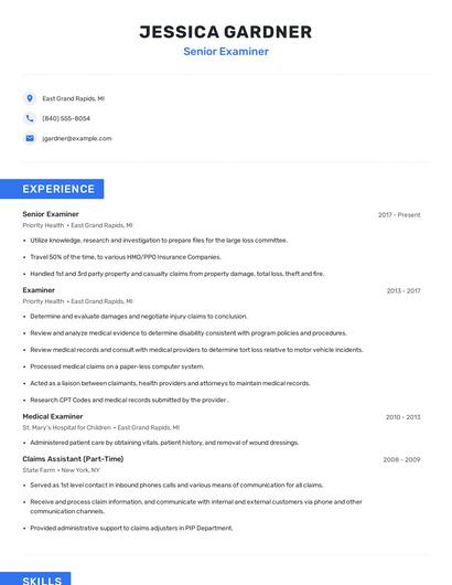 Senior Examiner Resume