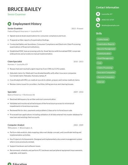 Senior Examiner Resume