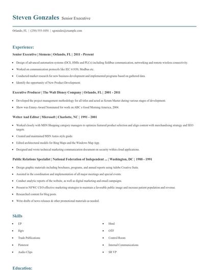 Senior Executive Resume