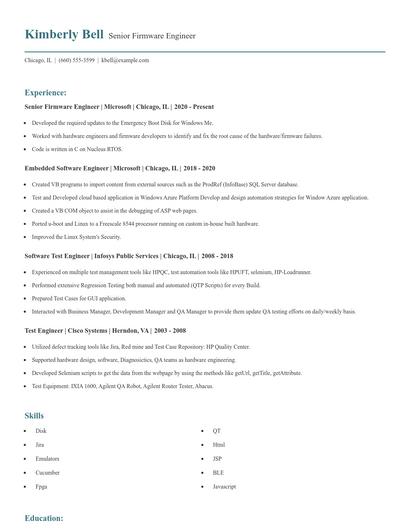Senior Firmware Engineer Resume
