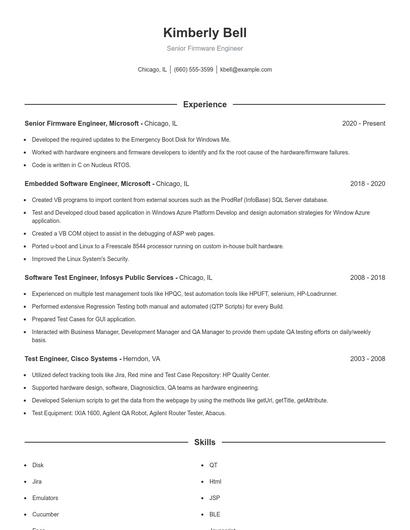 Senior Firmware Engineer Resume
