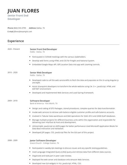 Senior Front End Developer Resume