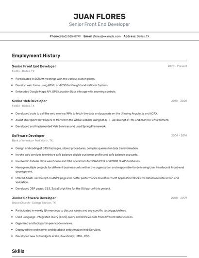 Senior Front End Developer Resume