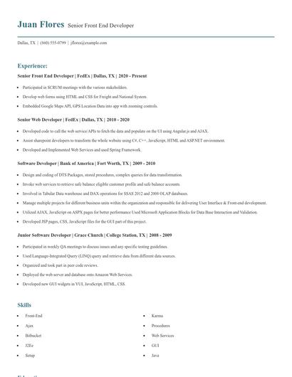 Senior Front End Developer Resume