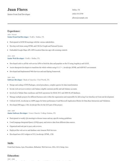 Senior Front End Developer Resume