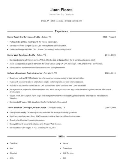 Senior Front End Developer Resume