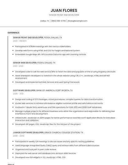 Senior Front End Developer Resume