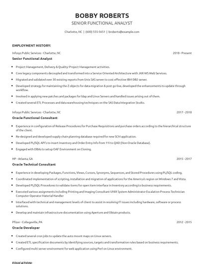 Senior Functional Analyst Resume