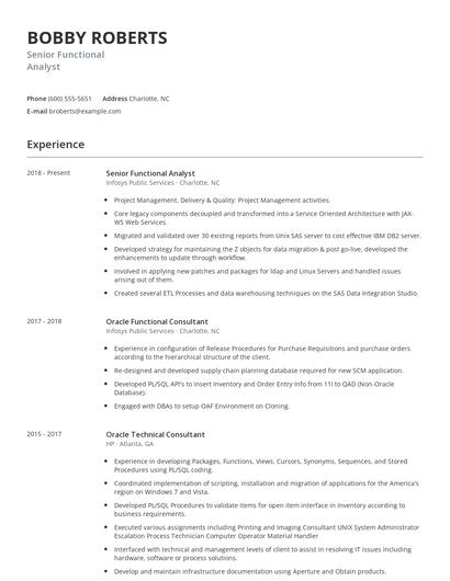 Senior Functional Analyst Resume