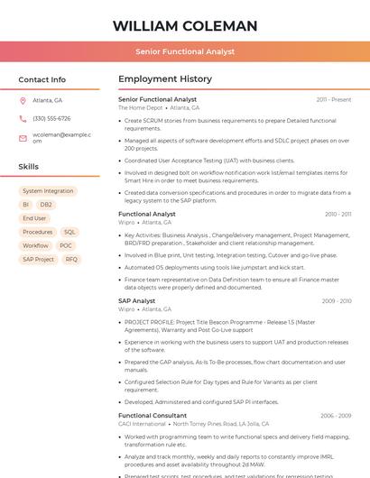 Senior Functional Analyst Resume