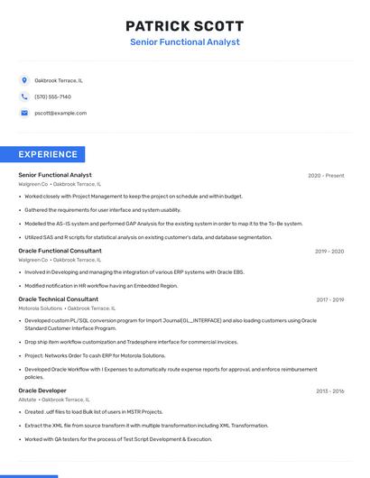Senior Functional Analyst Resume