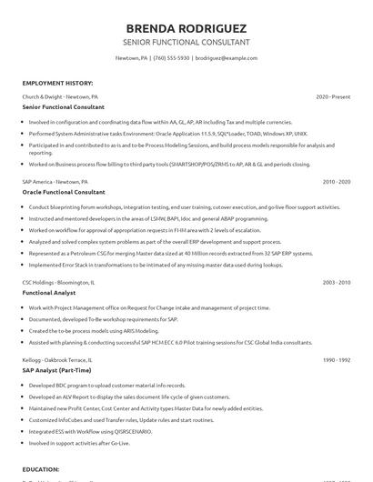 Senior Functional Consultant Resume