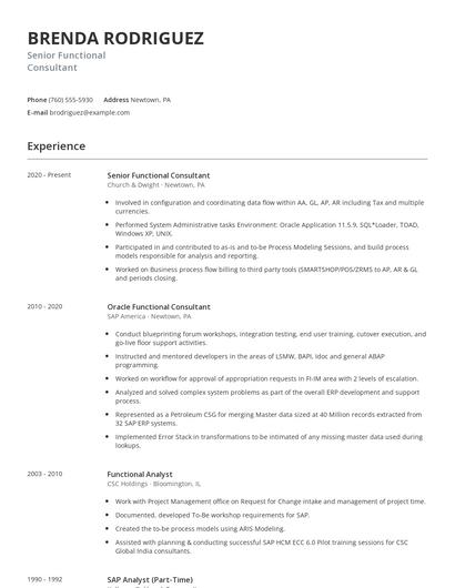 Senior Functional Consultant Resume