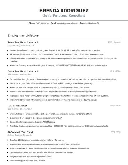 Senior Functional Consultant Resume