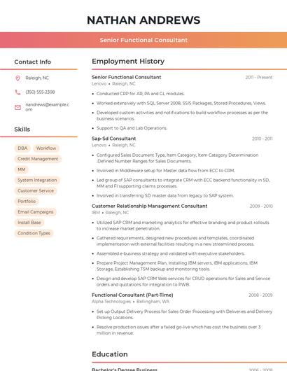 Senior Functional Consultant Resume