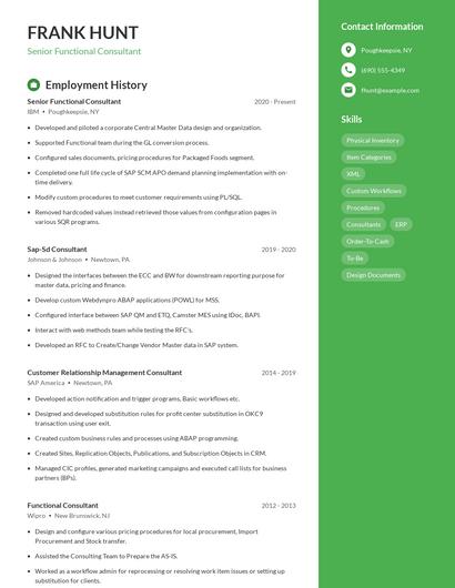 Senior Functional Consultant Resume